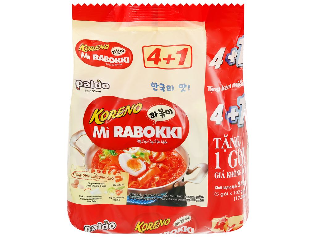 Lốc 5 gói mì xào cay koreno rabokki 102g