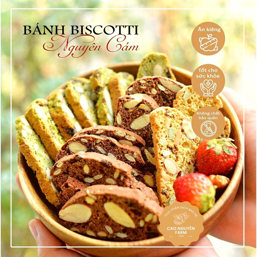 Bánh BISCOTTI 200g Mix 3 vị nguyên cám không đường, bánh nướng hạt dinh dưỡng, bánh ăn kiêng, ăn vặt healthy