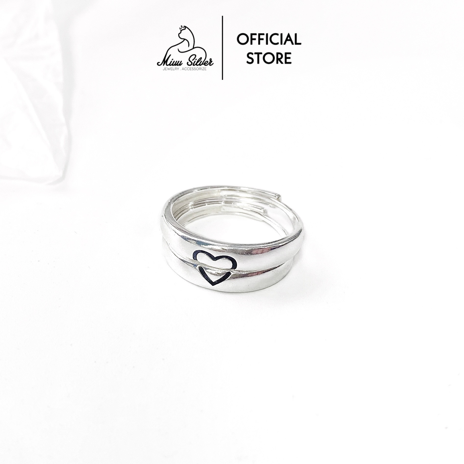 Nhẫn đôi bạc Miuu Silver, nhẫn cặp nam nữ bạc 925 trái tim ghép đôi Sweet Heart