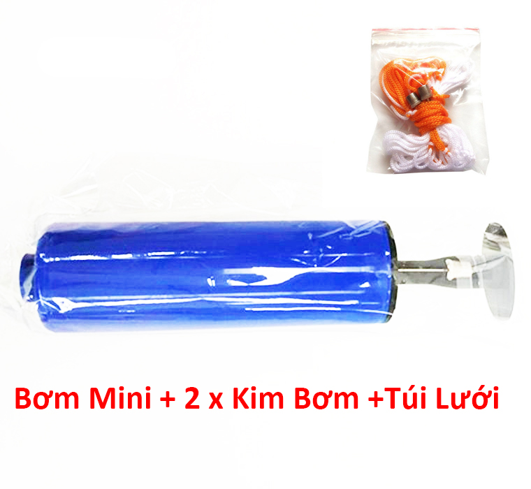 Bơm bóng bay ống cầm tay đơn giản tặng kèm kim bơm banh và túi lưới đựng banh