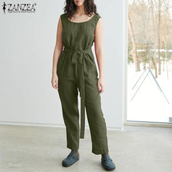 Bộ áo liền quần cổ tròn không tay ZANZEA Áo liền quần áo liền quần quần yếm đơn sắc liền quần áo liền quần #15