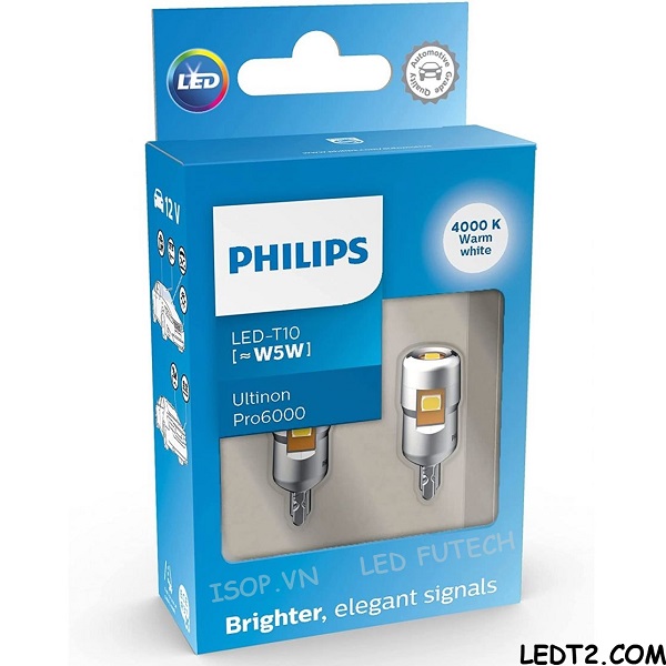 [LEDT2 ISOP] Đèn Led T10 Philips Ultinon Pro6000 [Số lượng: 1 cặp]