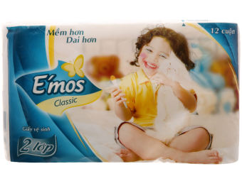 12 cuộn giấy vệ sinh E'mos Classic 2 lớp