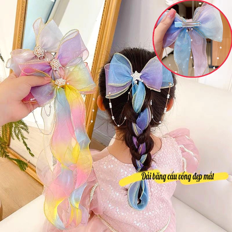 Kẹp tóc nơ cầu vồng đáng yêu