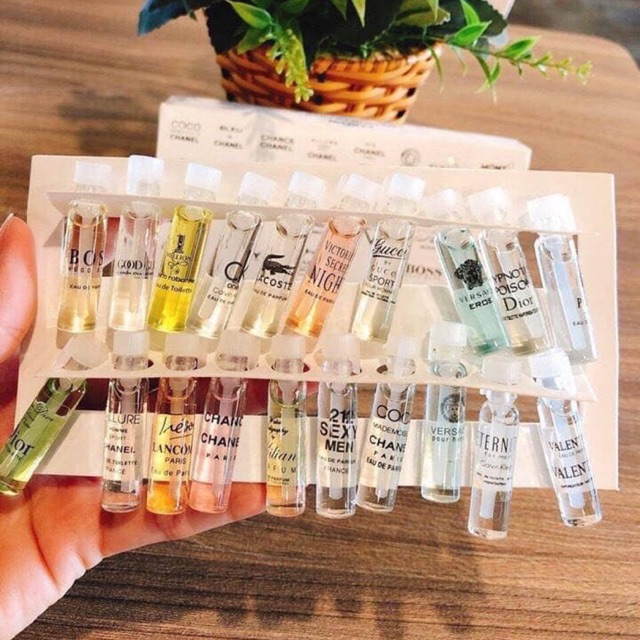 SET 20 LỌ NƯỚC HOA MINI TẶNG KÈM MẶT NẠ ĐẮP MẶT - Hàng Xuất Khẩu Chất Lượng Cao - mẫu thử nước hoa - Bộ 20 Ống Mẫu Thử Nước Hoa - 20 thương hiệu nước hoa nỗi tiếng luu hương cực lâu - hương thơm quyến r