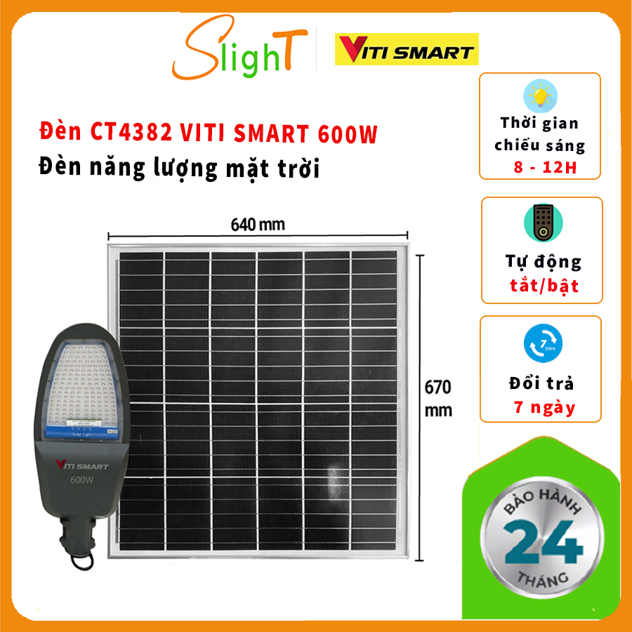 Đèn Chiếu Sáng Công Trình Năng Lượng Mặt Trời Viti Smart CT4382 Công Suất 600W -  Đèn Chiếu Sáng Đường Phố Khuôn Viên Lớn, Bảo Hành 2 Năm, Lỗi 1 Đổi 1 - Đèn Đường Phố Năng Lượng Mặt Trời Vitismart, Đèn Công Trình NLMT