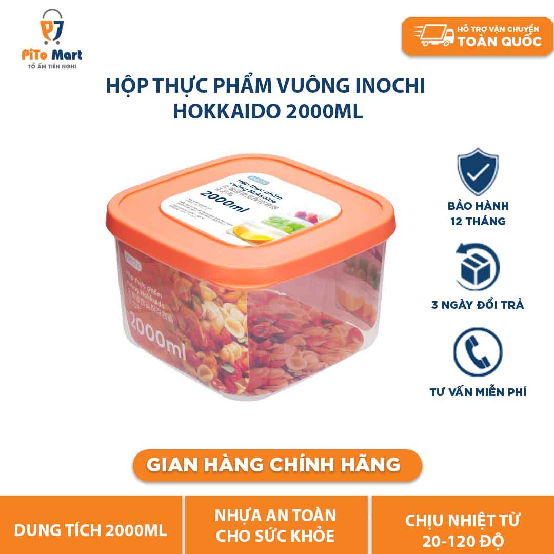Hộp thực phẩm vuông Inochi Hokkaido 2000ml cam sữa