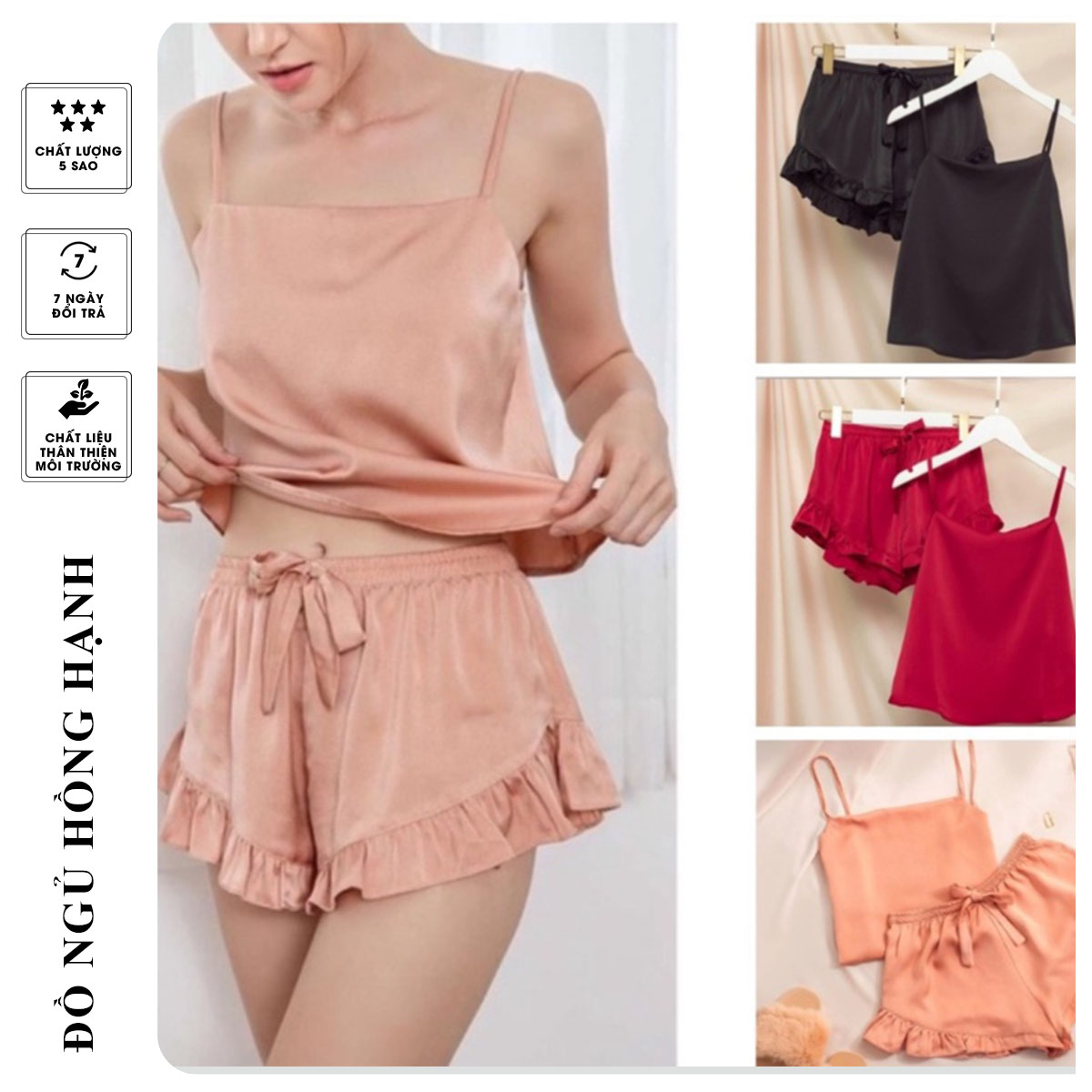 Bộ đồ ngủ sexy mặc nhà, bộ lụa hai dây cao cấp HB06
