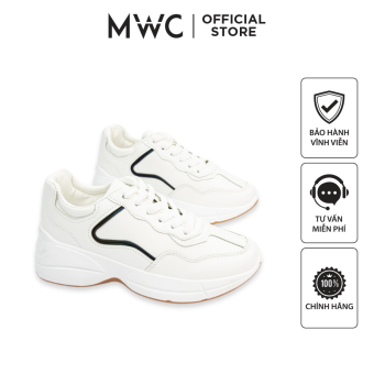 Giày Thể Thao Nữ MWC Đế Cao Da Phối Sọc Năng Động Cá Tính Màu Trắng Kem NUTT- 0531