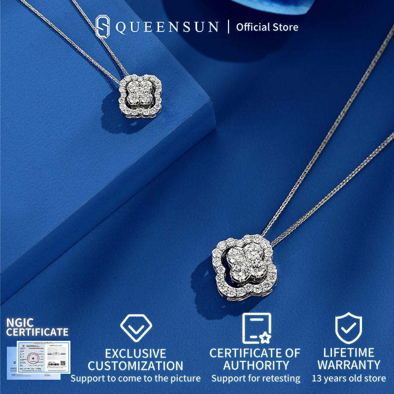  Queensun 1.4 Carats 18K gold Lab Grown Diamond clover pendant  necklace women's explosive sparkling collarbone chain, birthday gift四叶草多戴项链 minimalist Custom necklace 18k gold jewellery Gift pendant with chai gold pendant Necklace set white gold chain，lu