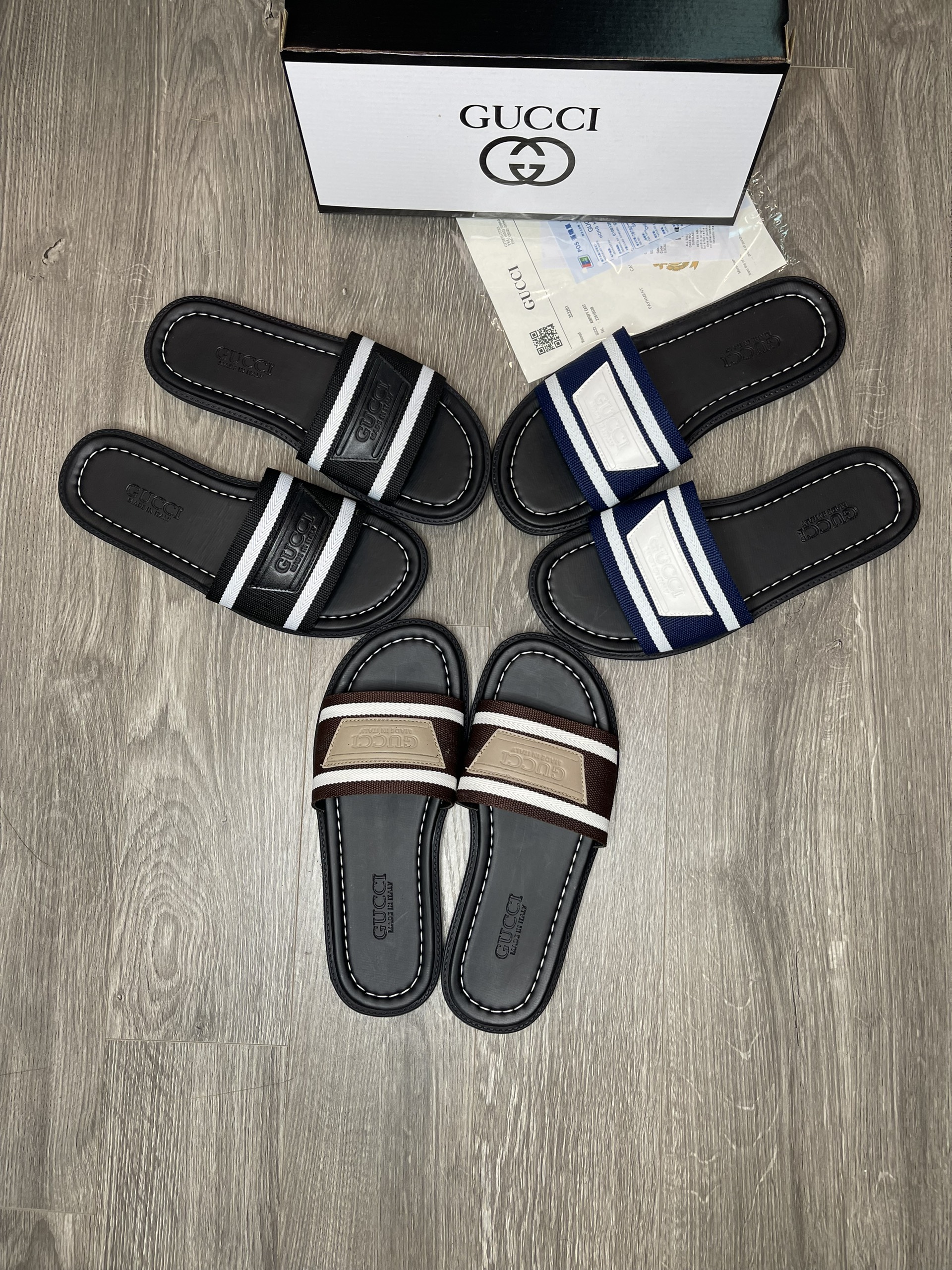 Dép Quai Ngang Da Bò, Dép Da Gucci Full Box