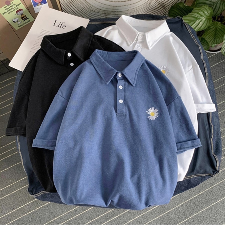 Áo Polo hoa cúc có thêu hoa cúc là điểm nhấn chất cotton mát polo unisex Nice Clothes