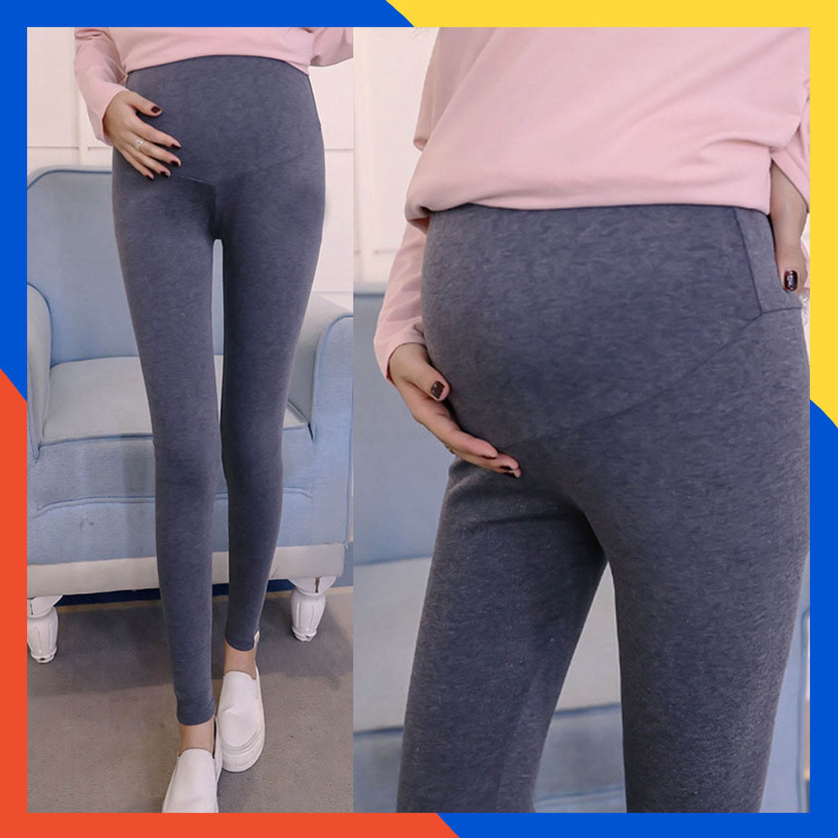 Quần bầu legging chất cotton co giãn 4 chiều có chun chỉnh bụng
