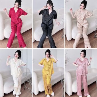 Đồ Ngủ Bộ Lụa Gấm Cổ Sen Mặc Nhà Bigsize 50-100kg