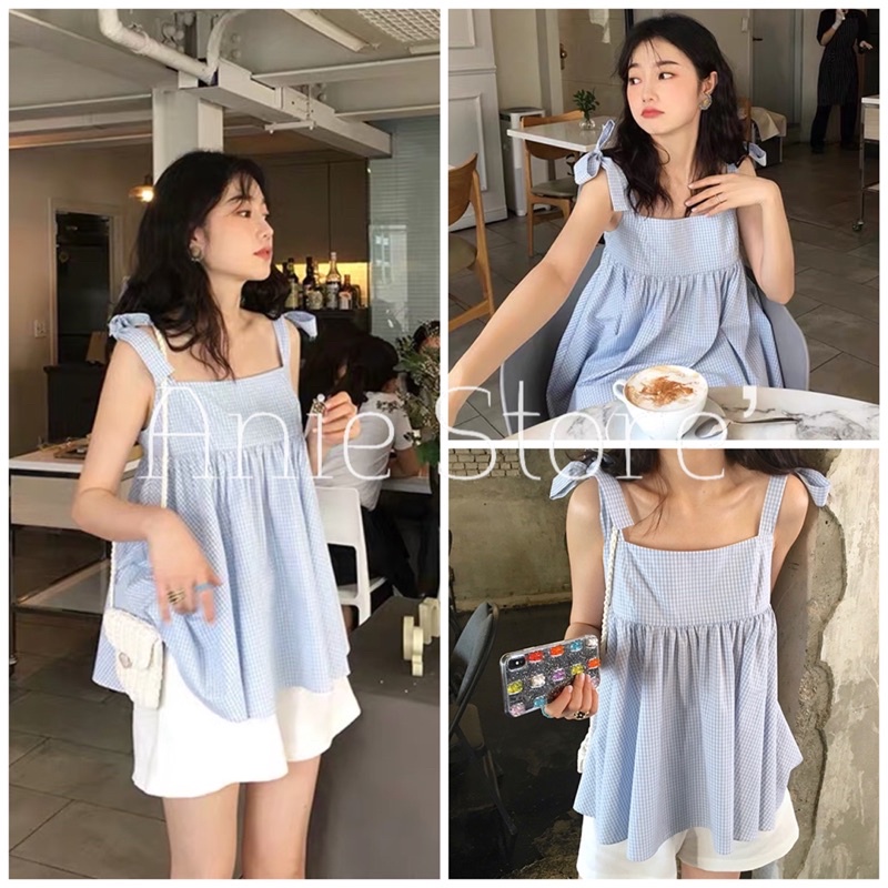 [FREESHIP + HOÀN TIỀN 50K] Bộ Áo Babydoll Xanh Quần Short Nữ 🦋 Set Áo Sát Nách Chất Đũi Xốp Kèm Quần Đùi Dáng Tiểu Thư 🦋