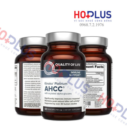Viên uống AHCC Kinoko Platinum nhập khẩu từ Mỹ 750mg 60 viên tăng cường hệ miễn dịch, đào thải HPV - Hoplus