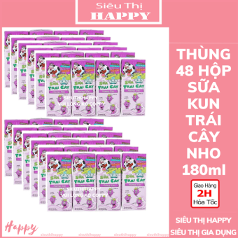 Thùng 48 hộp x 180ml Kun sữa trái cây hương nho.