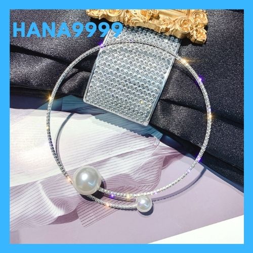 [HCM]Vòng cổ nữ dạng kiềng đính đá và ngọc trai cao cấp mẫu mới kèm video