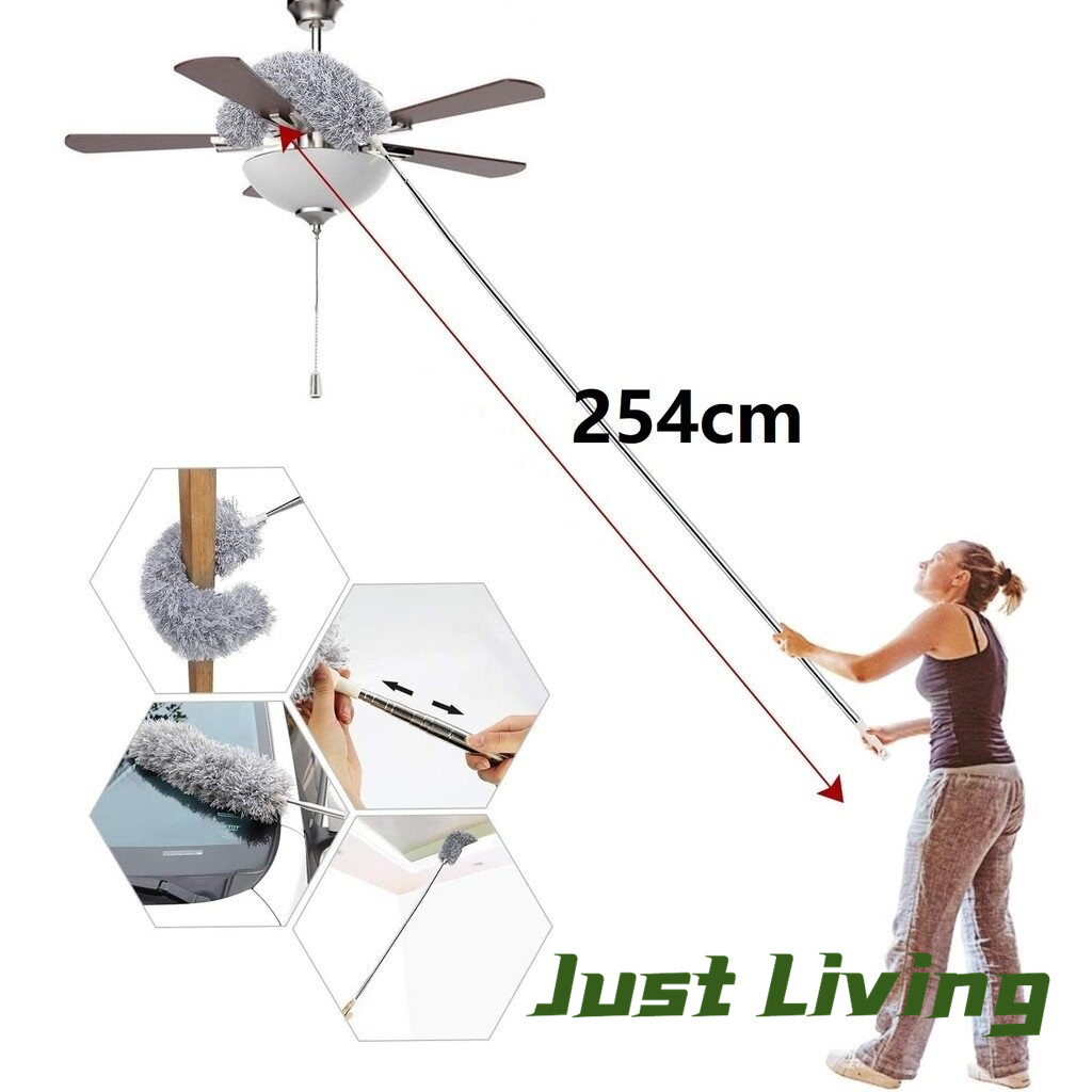 JustLiving 280cm Soft Microfiber Cleaning Duster with Bendable Head Feather Static Anti for Cleaning Ceiling Fan, High Ceiling, Keyboard, Furniture Cars ราคา 159 บาท*ส่งฟรี