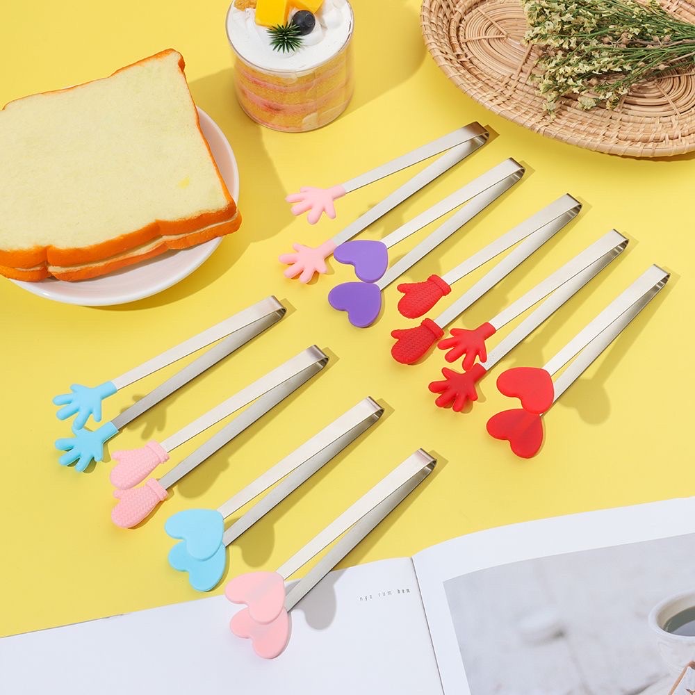 Kẹp gắp thức ăn nhỏ nhắn đầu silicon cán inox dễ thương