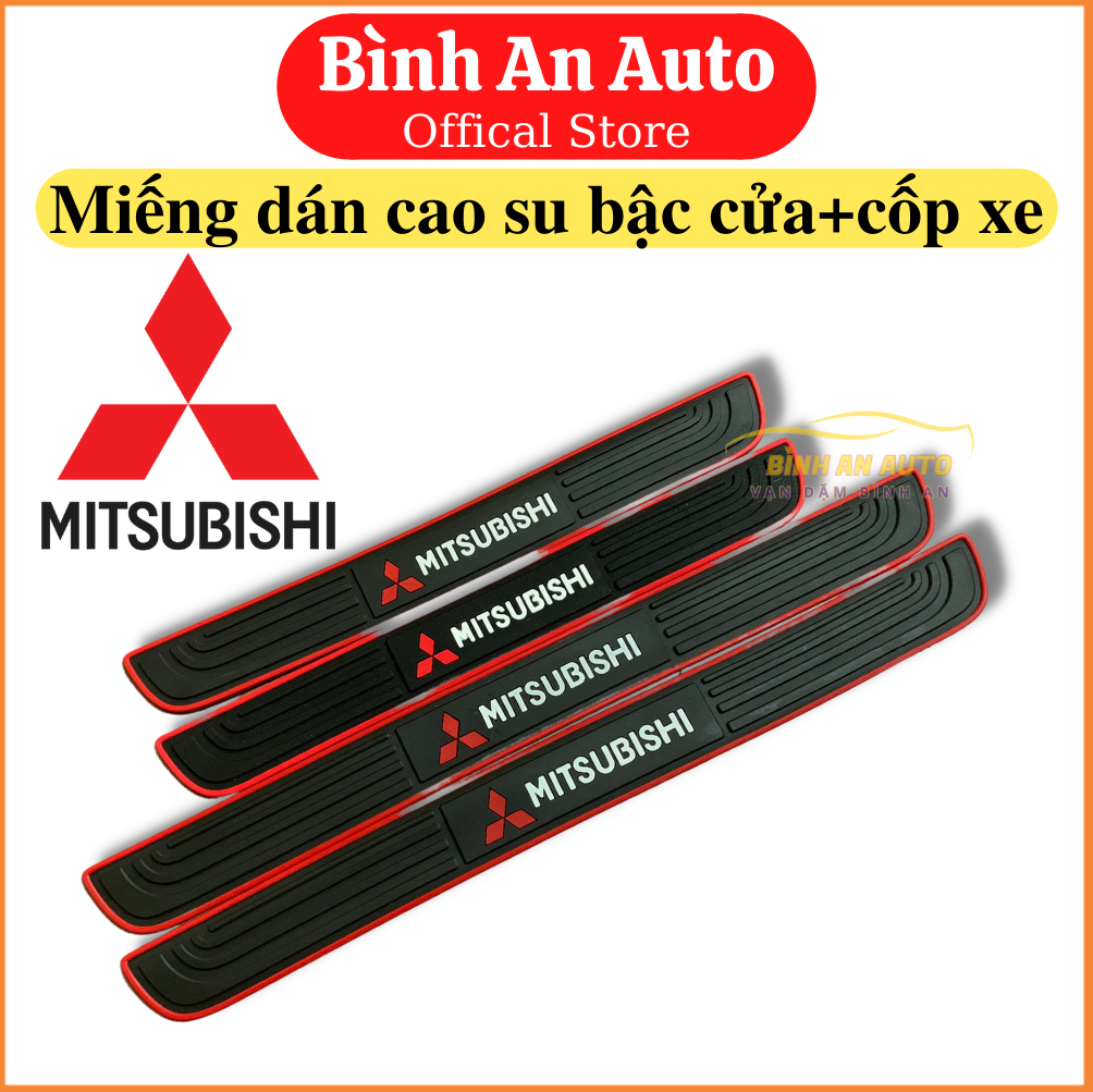 Mitsubishi - bộ miếng nẹp bước chân bằng cao su chống trơn trượt - miếng dán chống trầy xước bậc cửa lên xuống, cốp ô tô logo mitsubishi