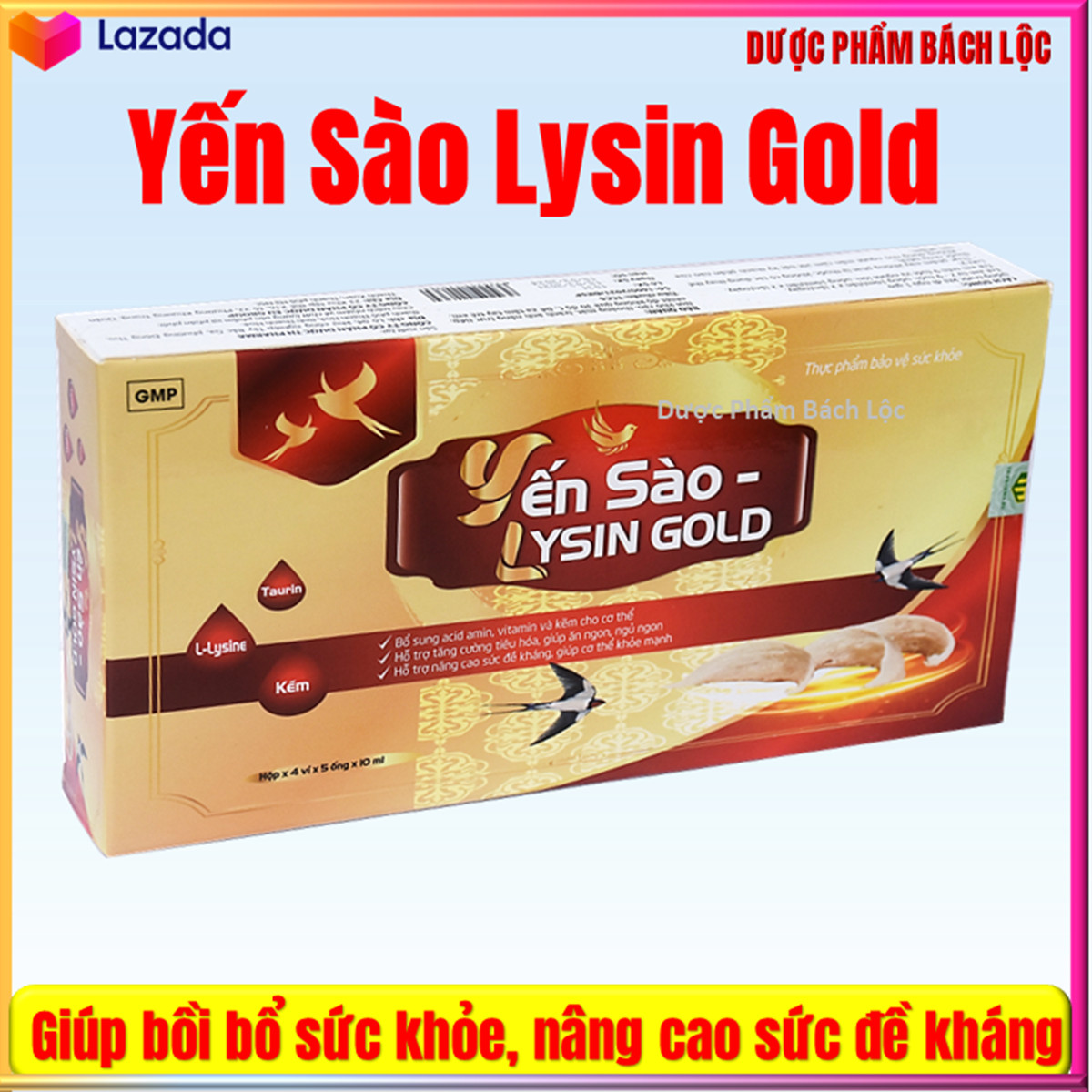 Siro Yến sào Lysin Gold Bổ sung Yến Sào 500mg. L-lysin, taurin- Giúp Bồi bổ cơ thể,dưỡng tâm an thần, cầm mồ hôi trộm giúp ăn ngon, ngủ tốt- hộp 20 ống