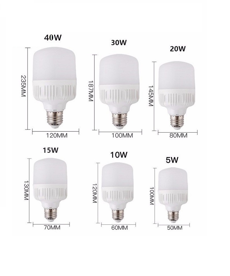 [HCM]Bóng LED BULB trụ nhựa đuôi xoáy E27-5W 10W 15W 20W 30W 40W 50W
