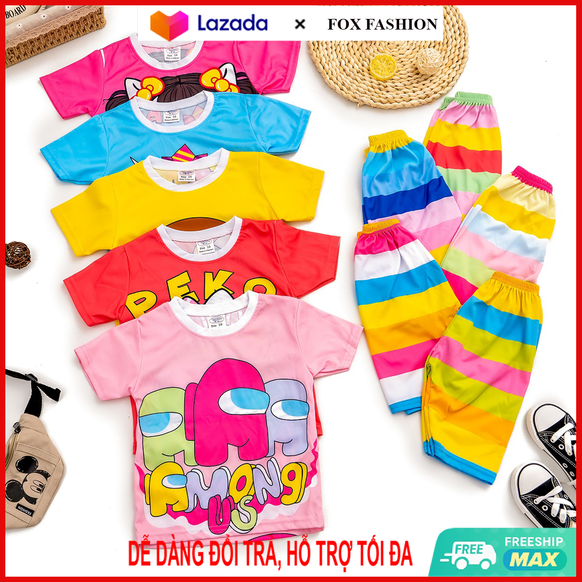 Combo 3 đồ bộ bé gái, quần áo Mimykid in 3D hoạt hình dễ thương, đáng yêu, vải thun lạnh cao cấp, được các bé gái yêu thích, thời trang, set, đồ cho trẻ em, bé gái từ 8kg-28kg