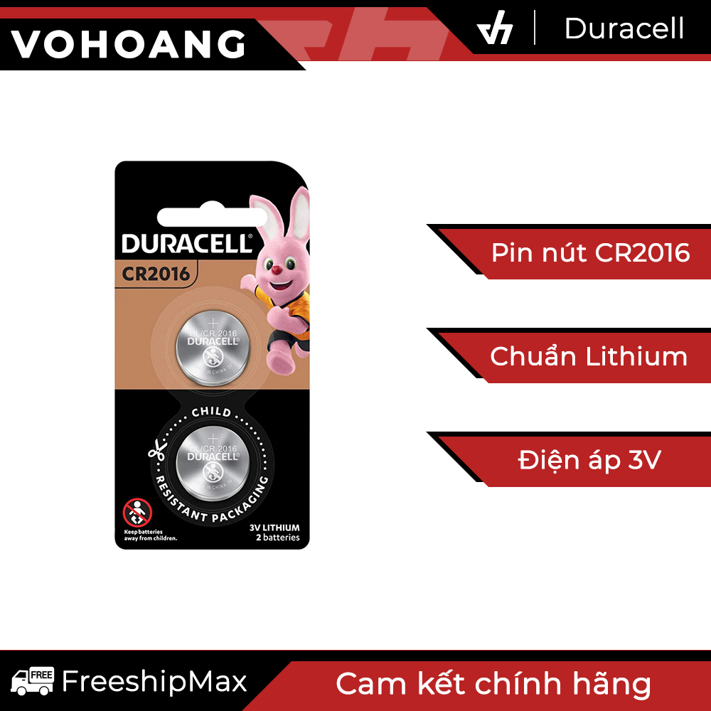 Vỉ 2 viên pin CR2016 Duracell chính hãng