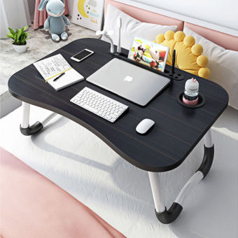 Bàn làm việc gấp gọn có ổ cắm USB, có chỗ để cốc nước và cắm bút viết - Bàn học cho bé, Bàn học sinh viên ngồi giường đẹp nhỏ gọn