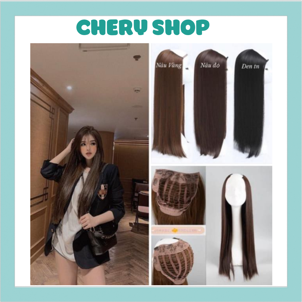 Tóc giả nữ kẹp, kẹp chữ U thẳng dài làm bằng sợi tơ cao cấp U01