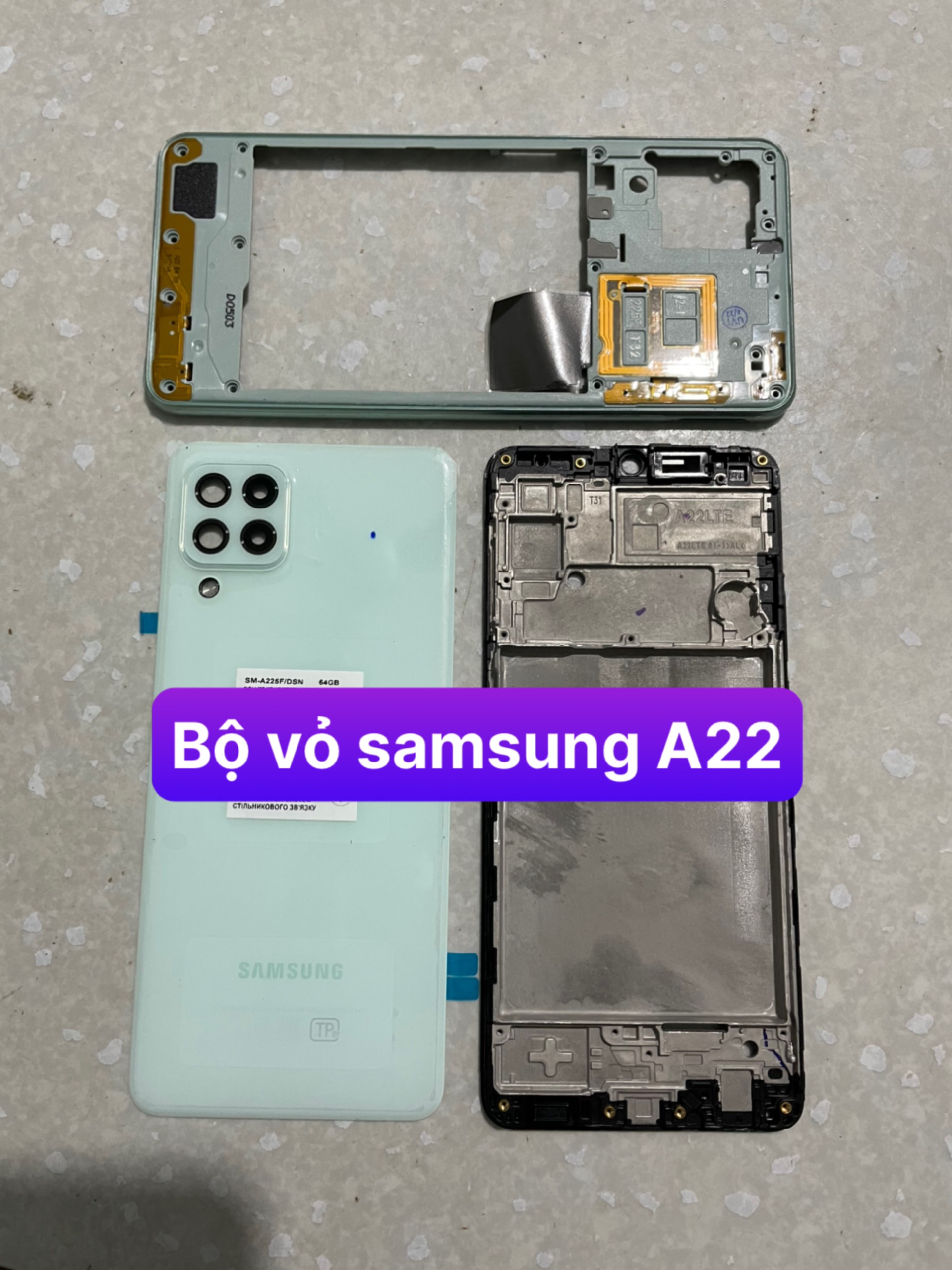 Bộ vỏ samsung A22 zin
