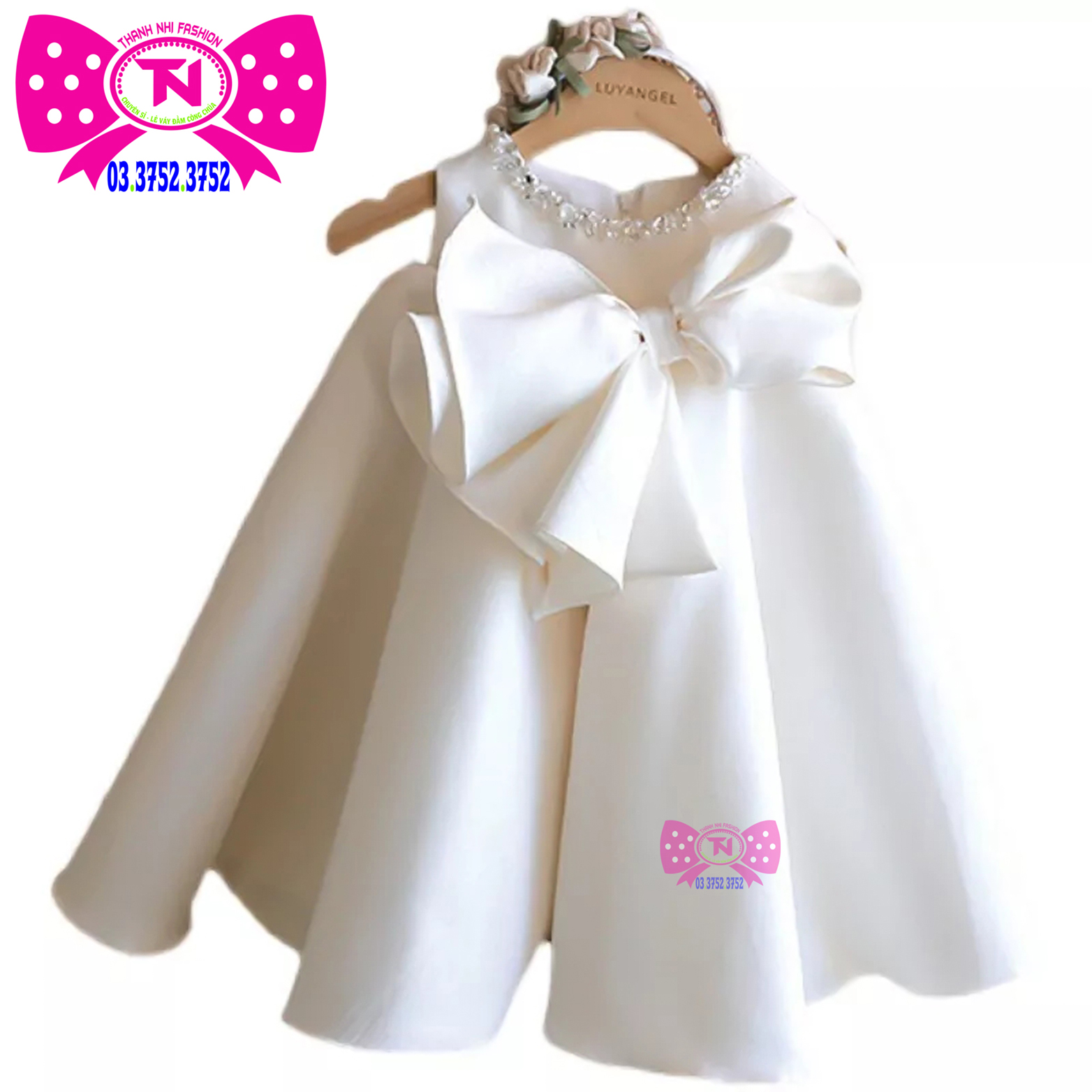 Váy bé gái taffa lụa trắng sang chảnh - váy công chúa tn2330014