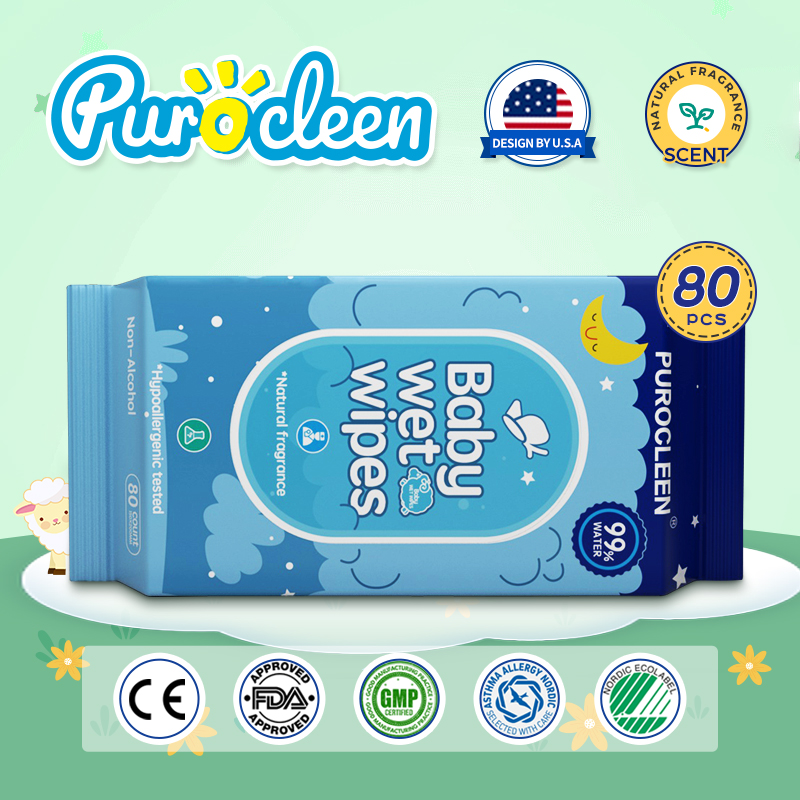 Khăn ướt em bé PUROCLEEN Hương Thơm Khăn lau sơ sinh không cồn kháng khuẩn Gói 80 cái gồm khăn ướt cho bé