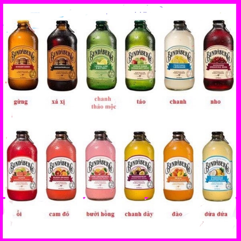 Nước Uống trái cây có ga Bundaberg nhiều vị nhập khẩu Úc 375ml