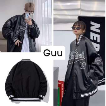 Áo bomber chữ FEI tay da [FREESHIP] Áo khoác ngoài bấm cúc unisex thời trang nam nữ GUU