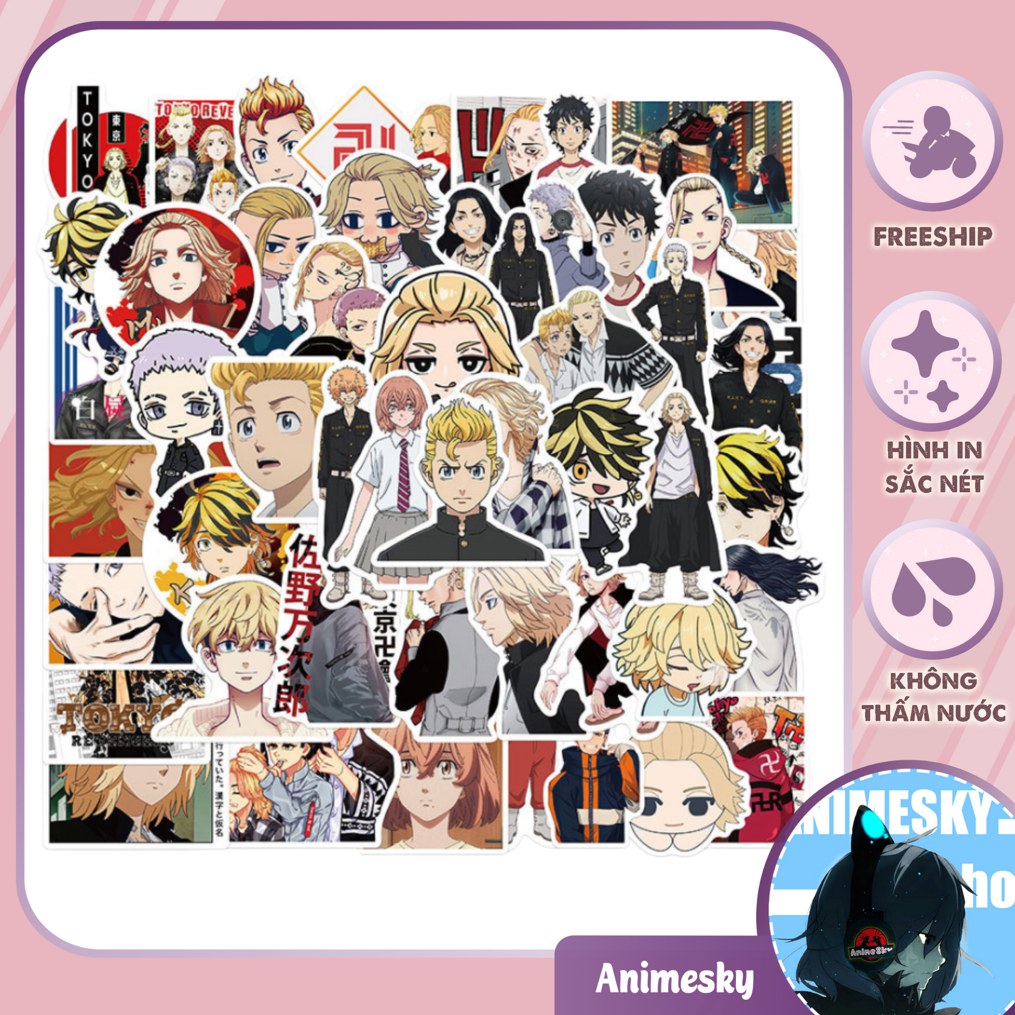 Sticker Anime Tokyo Revengers combo 50 cái chống nước dán laptop, vali, mũ bảo hiểm,... in hình anime chibi cute