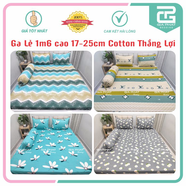 Ga giường, Drap lẻ 100 % Cotton Thắng Lợi 1m6 x 2m cho nệm cao 17-25cm ( không áo gối )