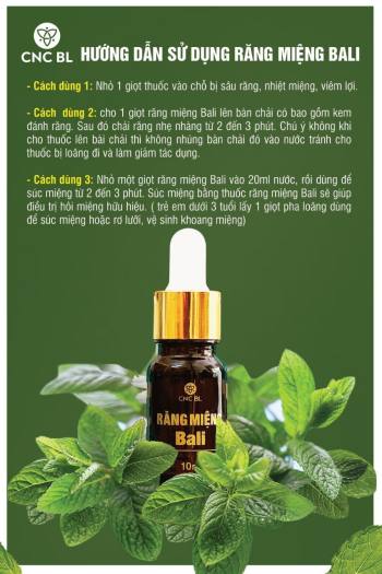 Răng miệng BALI được chiết xuất 100% từ tự nhiên... dùng làm sạch miệng, góp phần khử mùi hôi trong khoang miệng