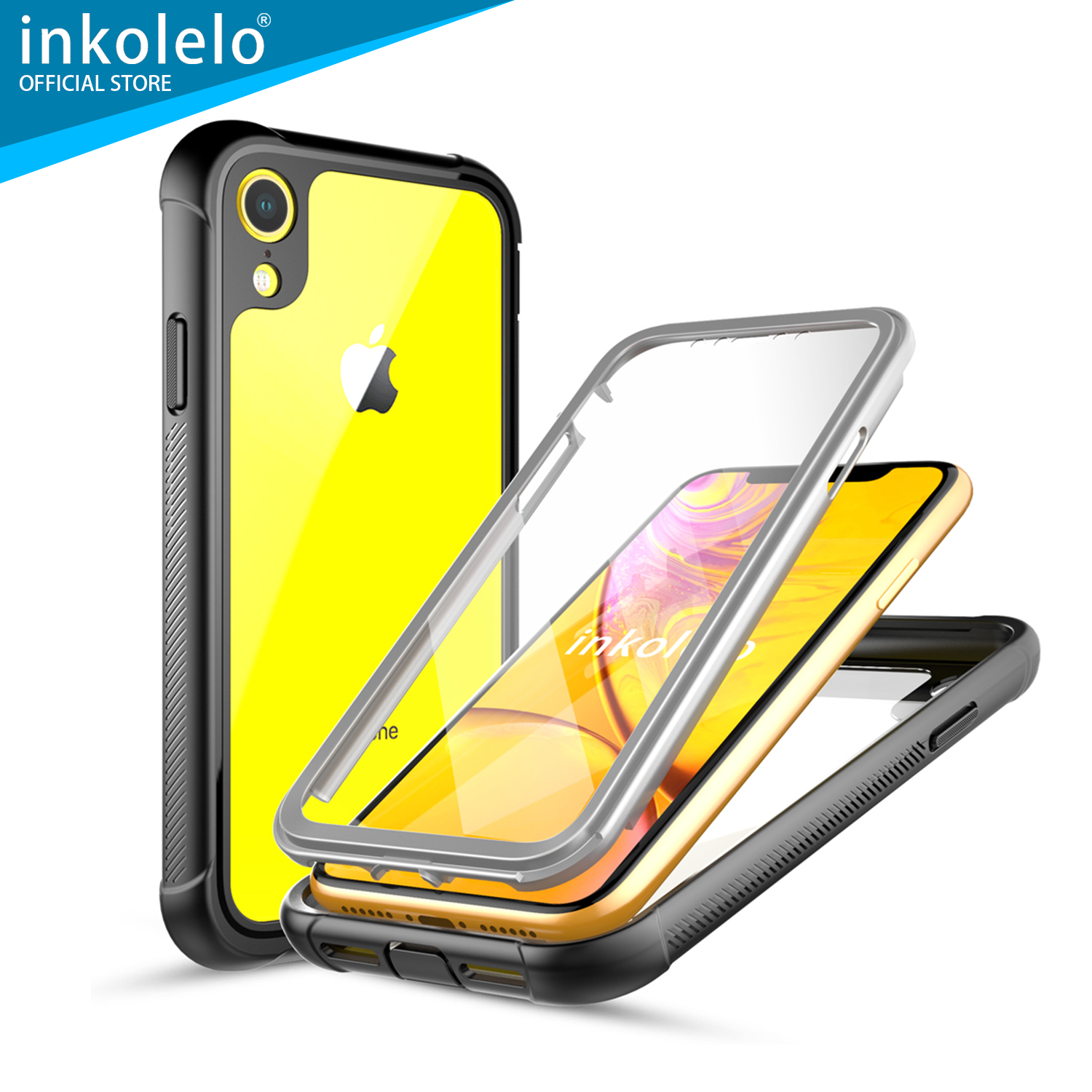 Inkolelo Ốp Cho iPhone XR Ốp Chống Rơi Tích Hợp Bảo Vệ Toàn Thân Miếng Bảo Vệ Màn Hình Chịu Lực Cao Cho iPhone XR Màu Đen