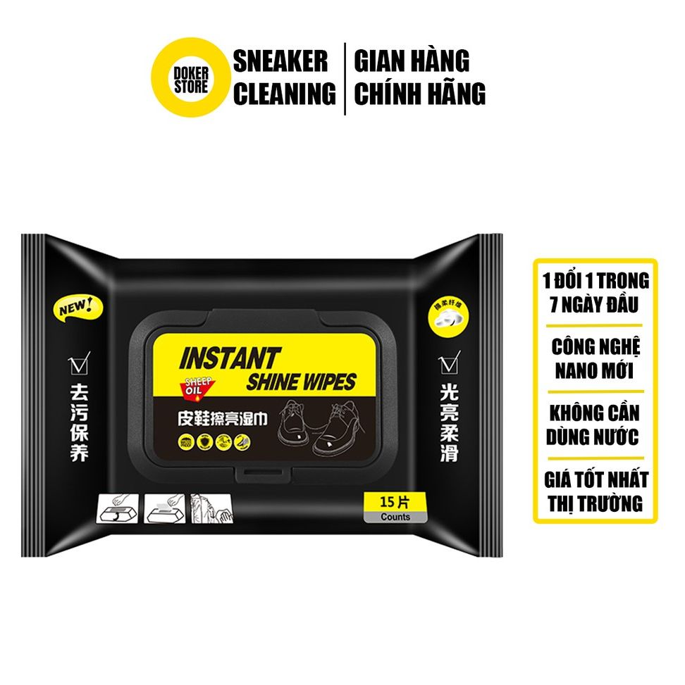 Khăn lau làm bóng giày da INSTANT SHINE WIPES đa năng 15 khăn - Doker Store