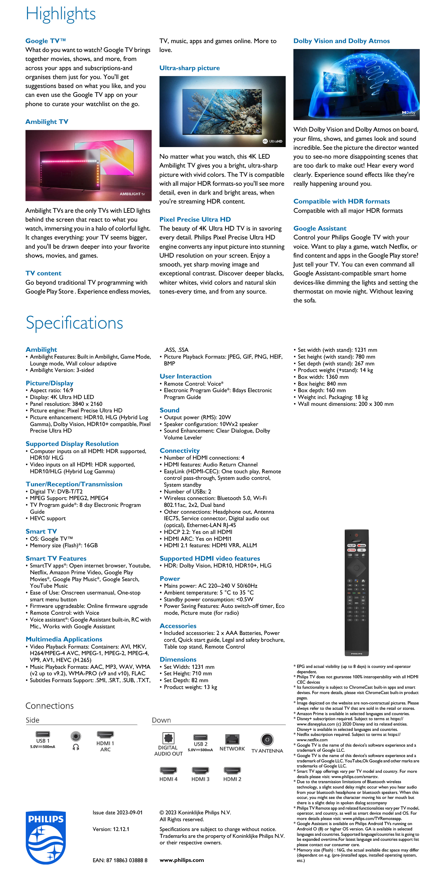 PHILIPS 55PUT7908 AMIBILIGHT 4K GOOGLE SMART TV DA 55"