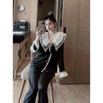 Set Đồ Ngủ Nữ Tiểu Thư Tay Dài Nhún Bèo Lụa - Pijama Quảng Châu Freesize