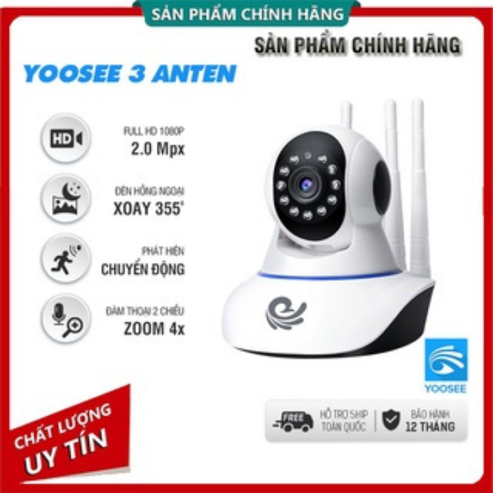 Camera wifi 3 anten yoosee i ys-1021- camera trong nhà ys-1021 xoay 355 độ, đàm thoại 2 chiều