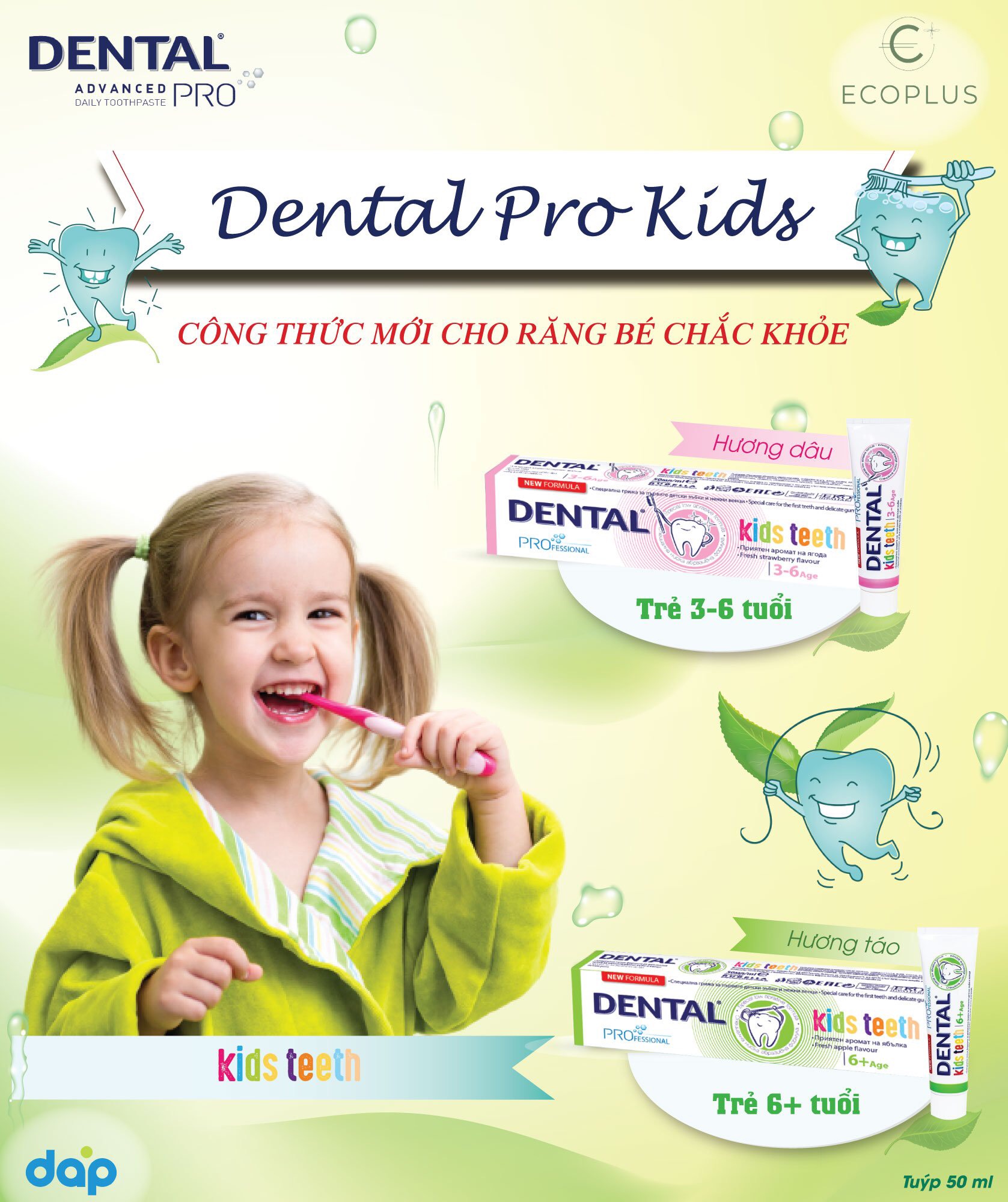 [HCM][SHIP HỎA TỐC] Kem Đánh Răng Dental Pro Kids Teeth dành cho trẻ trên 3 tuổi và trên 6 tuổi. Sản phẩm chính ngạch Hiện đã có bán tại Long Châu và siêu thị.