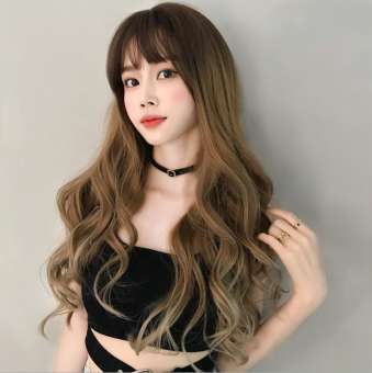 Tóc Giả Dài TSE Có Tóc Mái Tóc Giả Xoăn Thời Trang Dài 68Cm Cho Nữ, Kaki Gradient C8285