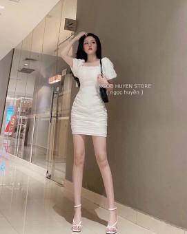 ĐẦM BODY NỮ HỞ LƯNG ĐAN DÂY BO CHUN TOÀN THÂN, TAY BÚP VÁY ÔM SÁT TÔN DÁNG [Tin Tin Shop 68] MTB1