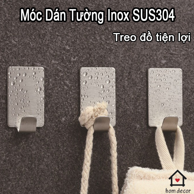 Combo 3 Móc treo đồ inox SUS304 Sử Dụng Keo 3M Dán Tường Phòng Tắm, nhà bếp, móc dán inox, móc dính inox