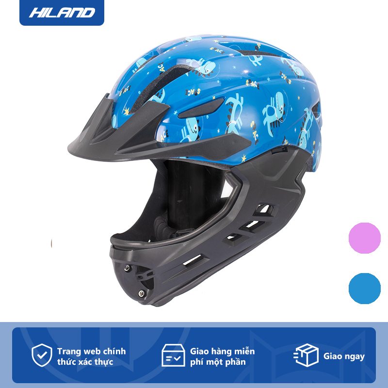 Hiland Mũ Bảo Hiểm Cả Mặt DRBIKE Hình Động Vật Cho Trẻ Em, Mũ Bảo Vệ Đi Xe Đạp, Che Toàn Bộ 49-55Cm Có Thể Điều Chỉnh, Màu Hồng, Xanh