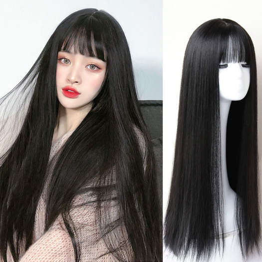 Tóc Giả 65Cm Cho Nữ Tóc Giả Dài Nguyên Đầu Tự Nhiên Thực Tế Tóc Mái Không Khí Nổi Tiếng Trên Internet, Màu Đen Tóc Thẳng Dài Cosplay Trang Trí Mặt Cá Tính